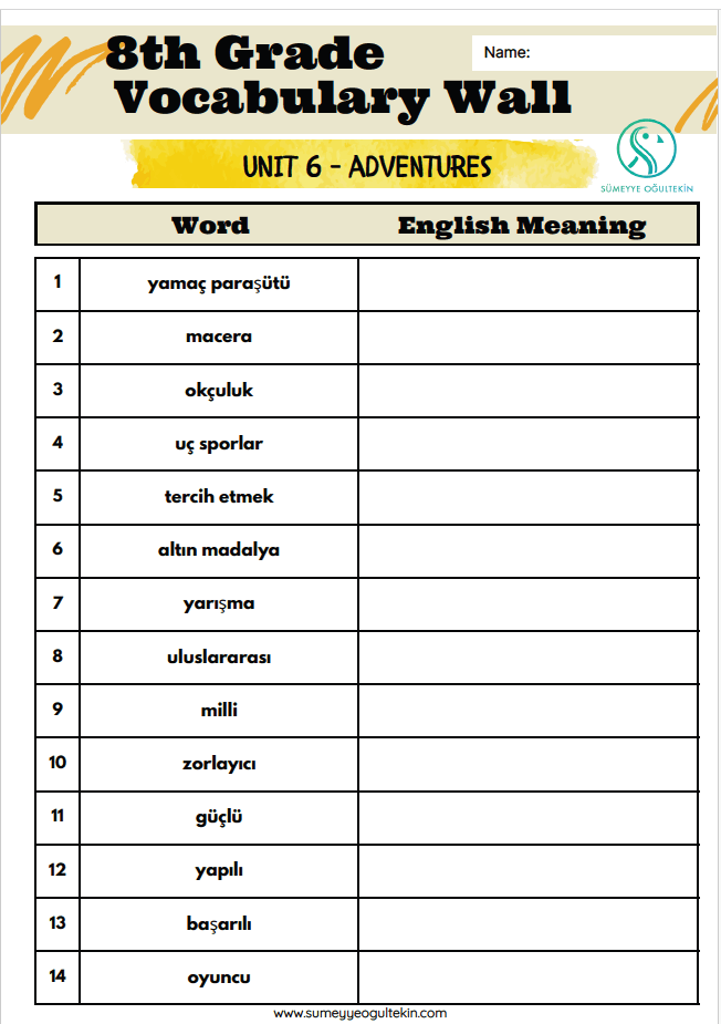 8.7 Tourism - VOCABULARY Exercise